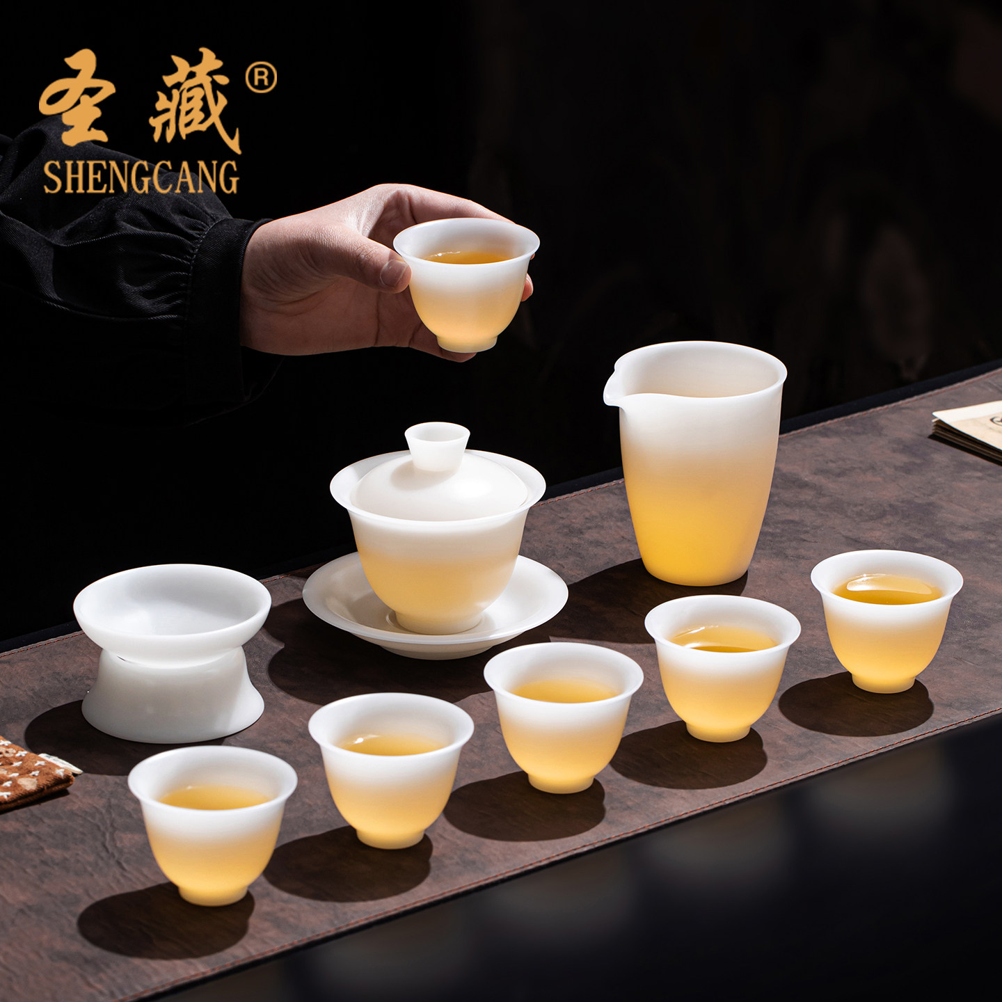 素烧璞玉冰种白玉瓷盖碗功夫茶具套组中国风送男士父亲节爸爸礼物