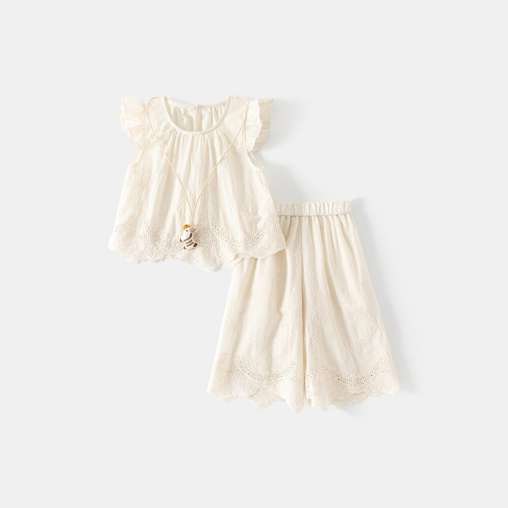 女童夏装套装纯棉2026新款韩系休闲蕾丝背心两件套潮1-2-3-4-5岁