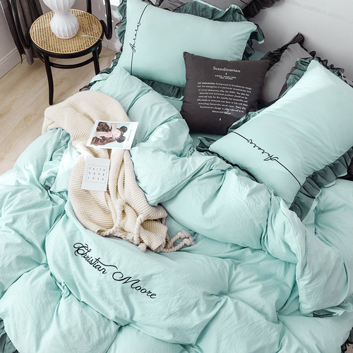 网红款少女ins风蕾丝刺绣四件套