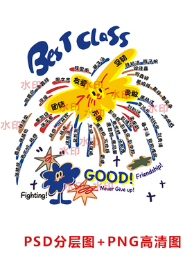 B189涂鸦班服图案最好的班学生名单排列图案PSD分层图PNG高清图
