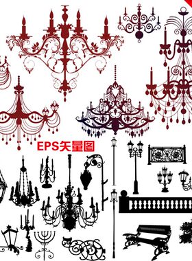 A523欧式古典婚礼婚庆吊灯路灯水晶灯剪影贴图EPS矢量图设计素材