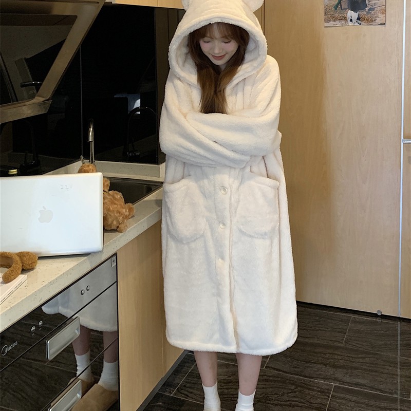 冬天珊瑚绒睡袍女款冬季2026新款加绒加厚睡衣女生可爱秋冬家居服图片