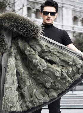 派克服男款2026新款冬季狐狸毛内胆皮毛一体中长版水貂毛皮草外套