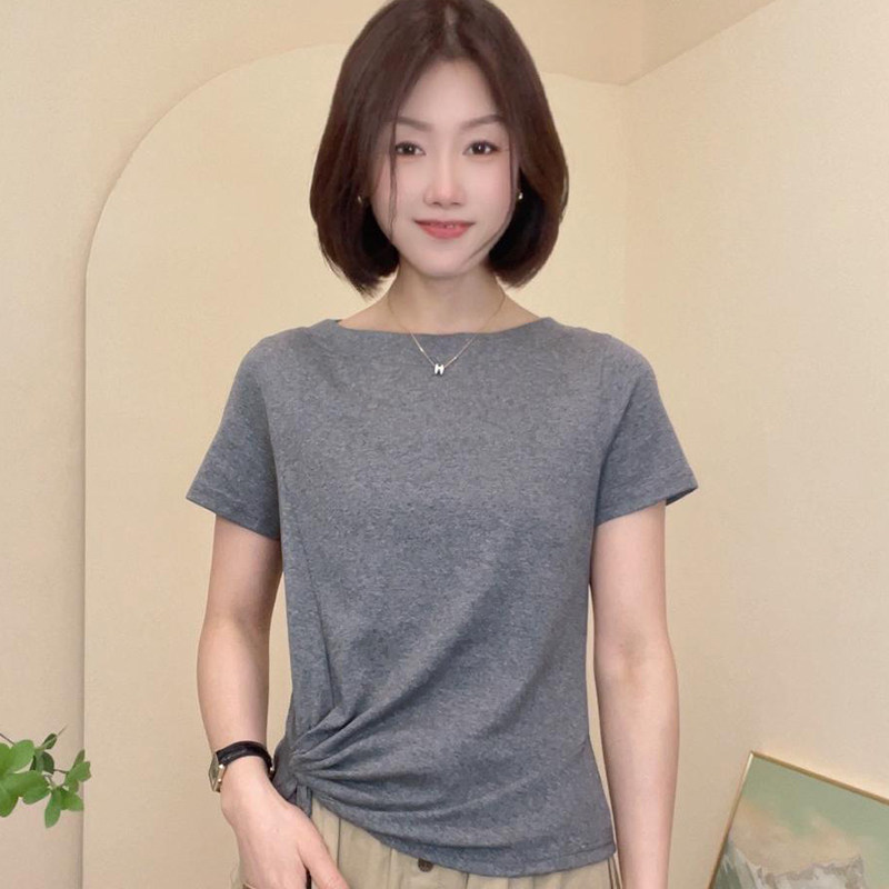 圆领不规则下摆洋气T恤女时尚减龄妈妈装C休闲薄款显瘦薄款上衣女
