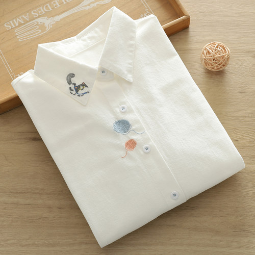 文艺小清新全棉磨毛白衬衣女学生