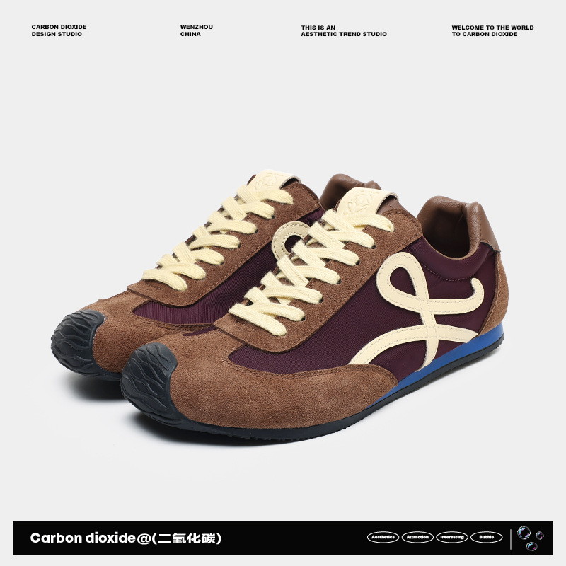 明星同款不对称运动德训鞋软底华夫鞋男复古系带平底情侣款阿甘鞋