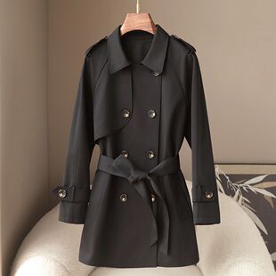 憨厚皇后2025春季新款女式翻领双排扣风衣外套英伦设计感修身大衣