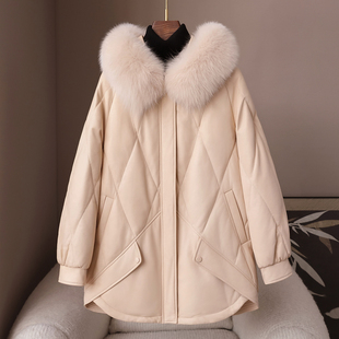 憨厚皇后春季2025新款海宁真皮连帽皮羽绒狐狸毛领女式鹅绒服外套
