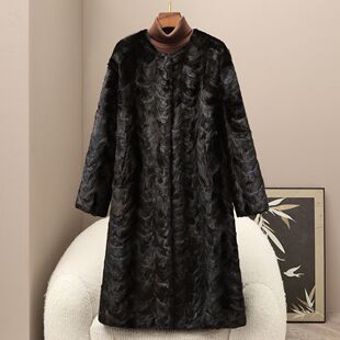 憨厚皇后2025冬季新款水貂皮草外套女式气质圆领长款拼貂裘皮大衣