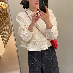 女显瘦百搭上衣C466 梦娃娃 韩系2025甜美花边娃娃领泡泡袖 衬衫