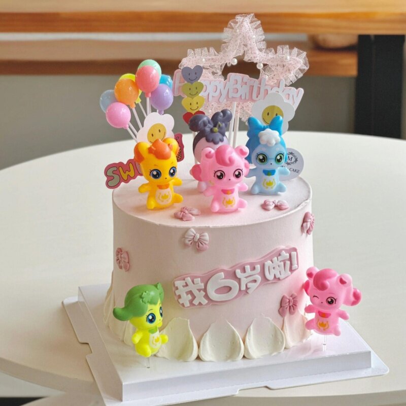 网红卡通萌可蛋糕装饰摆件搪胶萌可儿五角星网纱气球烘焙甜品插件