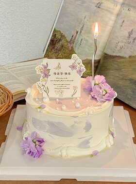 网红母亲节蛋糕装饰插牌紫色蝴蝶兰妈妈快乐节日生日烘焙装扮摆件