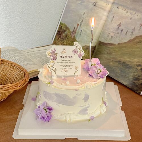 网红母亲节蛋糕装饰插牌紫色蝴蝶兰妈妈快乐节日生日烘焙装扮摆件