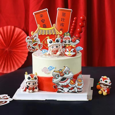 中式国风福娃龙头帽宝宝蛋糕装饰