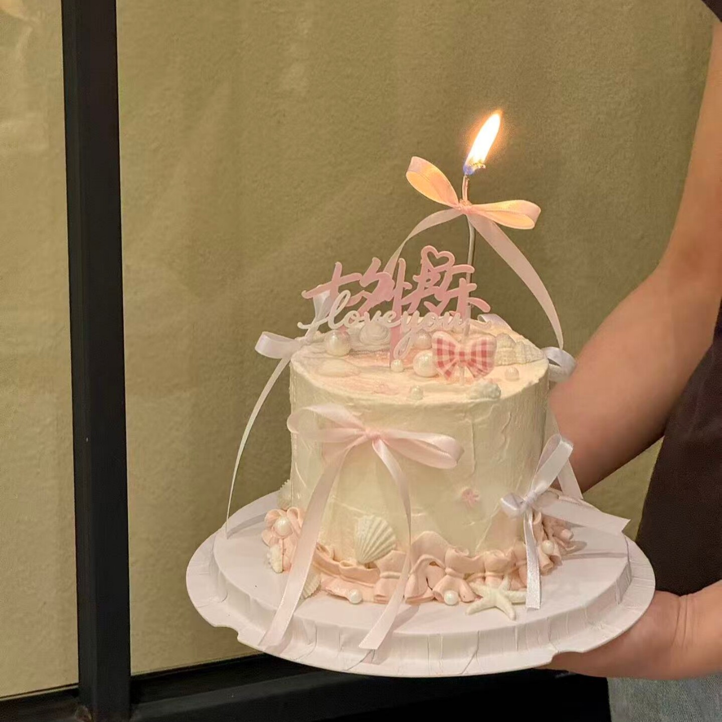 2026唯美七夕情人节蛋糕装饰芭蕾风丝带蝴蝶结蜡烛插件烘焙装扮