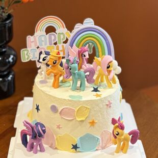 网红粉色小马宝莉蛋糕装 饰卡通独角兽彩虹女生生日甜品烘焙插件