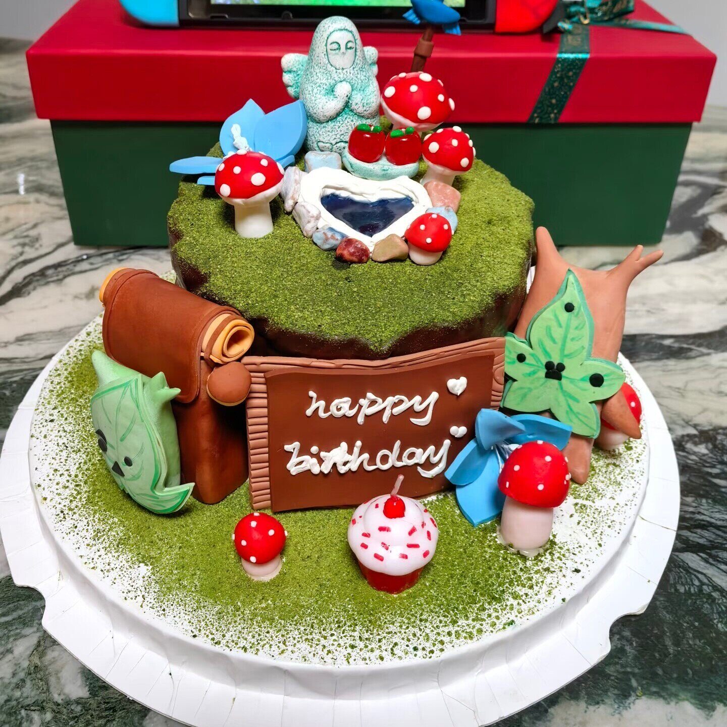 微景观草坪湖泊石像蛋糕装饰男生生日烘焙装扮插件甜品台烘焙摆件