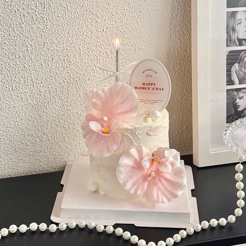 38女神节蝴蝶兰花束蛋糕装饰摆件三八女王节快乐椭圆卡片插牌配件 - 封面