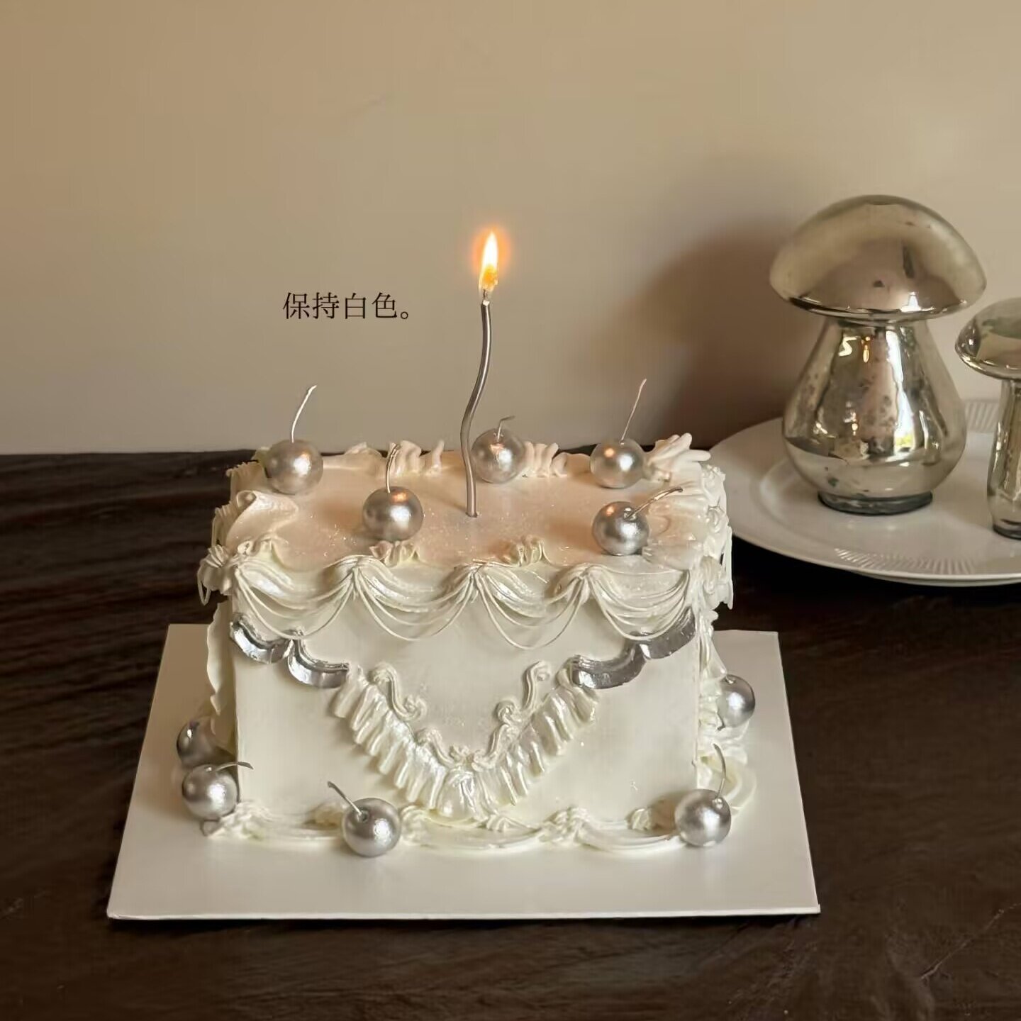网红韩系ins银色樱桃蜡烛蛋糕装饰插件唯美仙女生日甜品装扮摆件