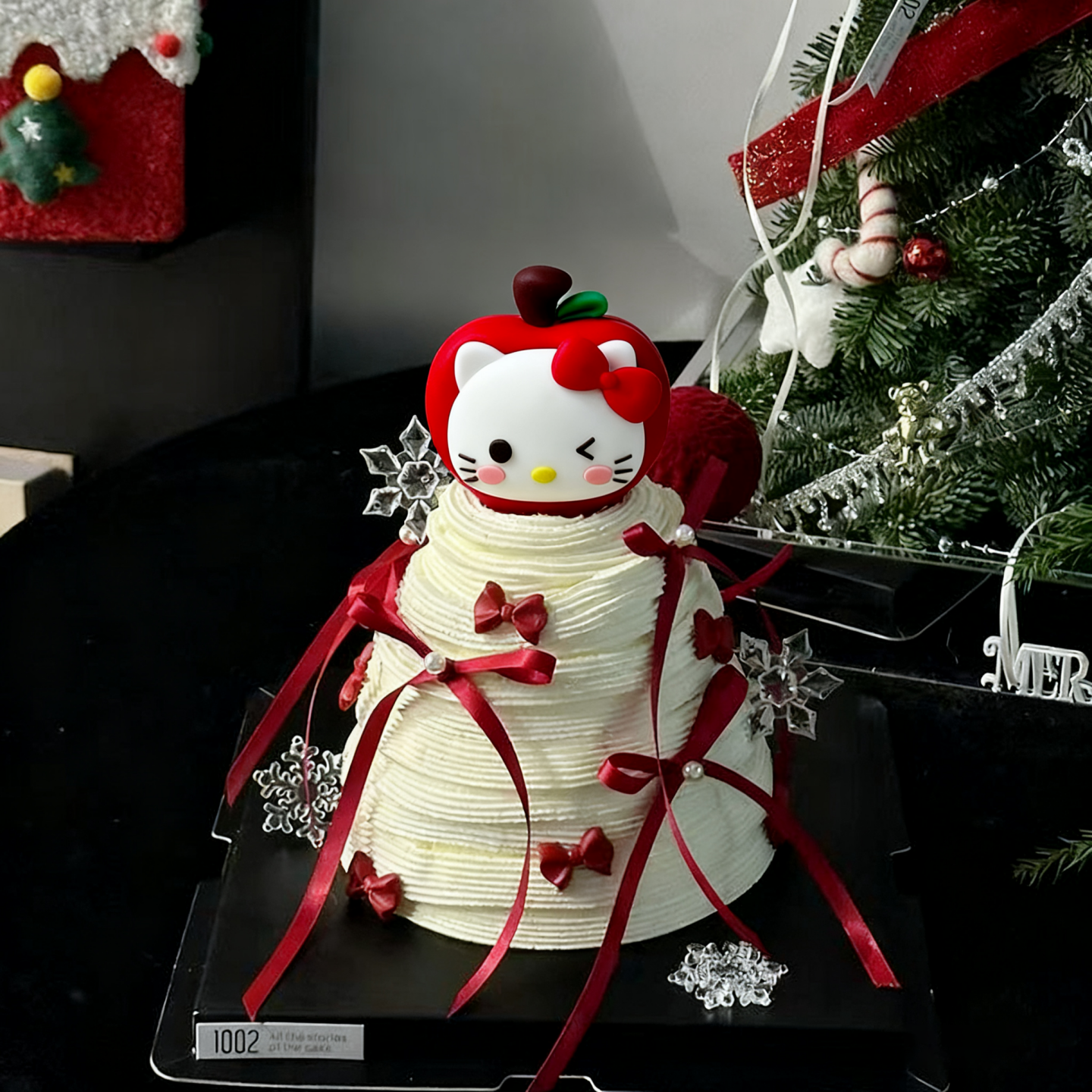 网红圣诞节kt猫许愿树蛋糕装饰摆件红色苹果kitty猫装扮甜品插件