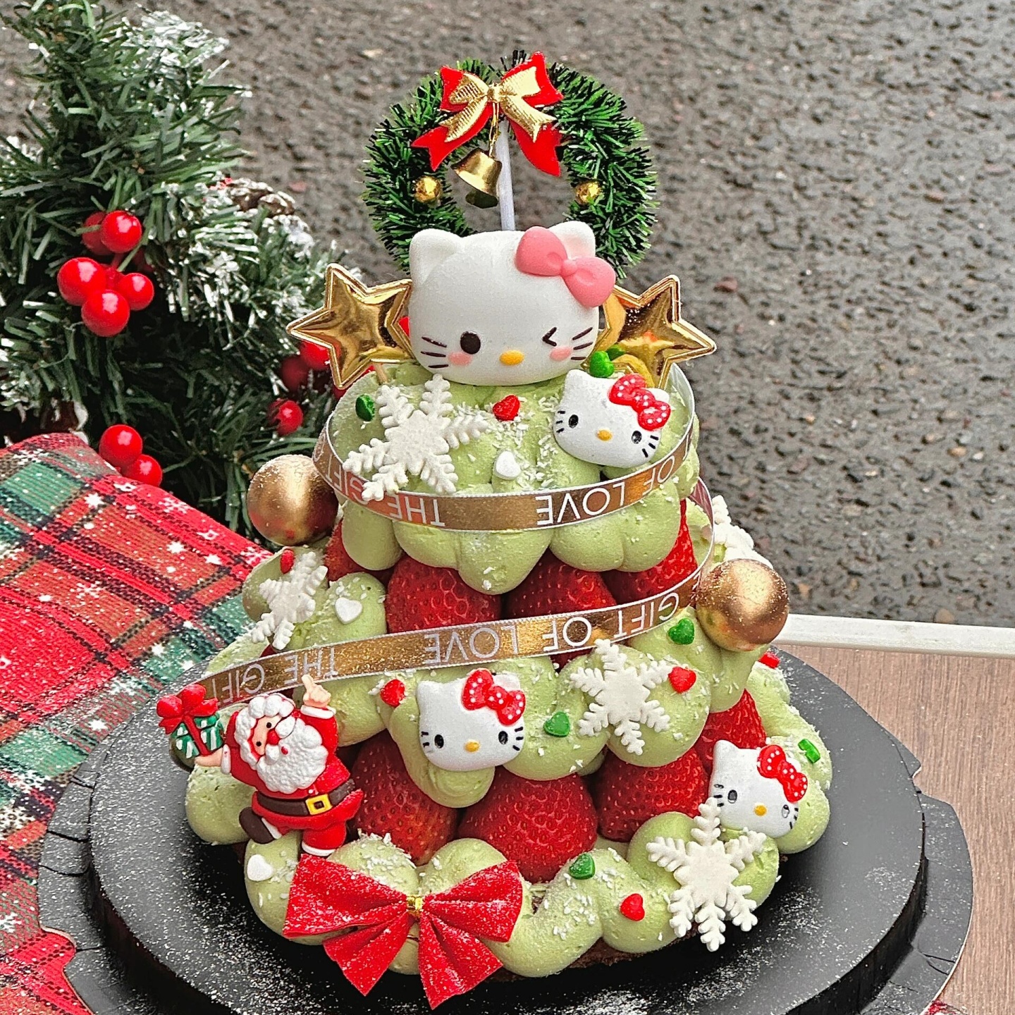 2026圣诞节hellokitty许愿树蛋糕装饰圣诞老人草圈雪花甜品摆件