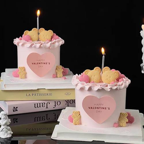 七夕情人节唯美女神蛋糕装饰小熊饼干摆件情侣告白爱心卡片烘焙