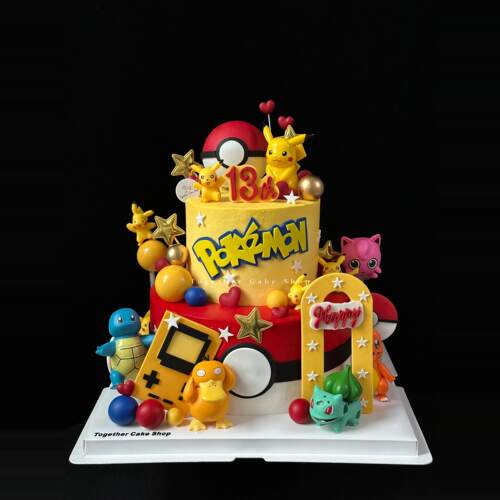 儿童神奇宝贝蛋糕装饰摆件可达鸭男孩皮卡丘精灵球生日甜品台插件