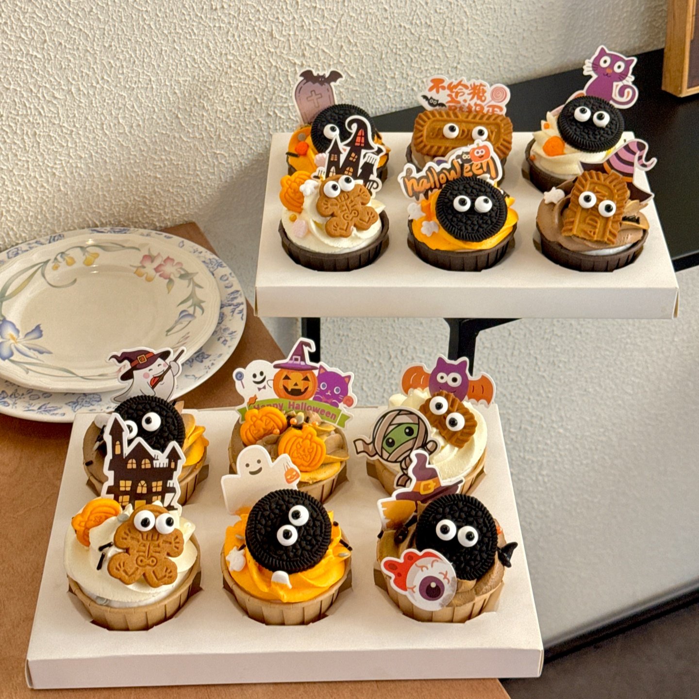 2025万圣节城堡幽灵纸杯蛋糕装饰插牌骷髅南瓜饼干眼睛糖甜品装扮