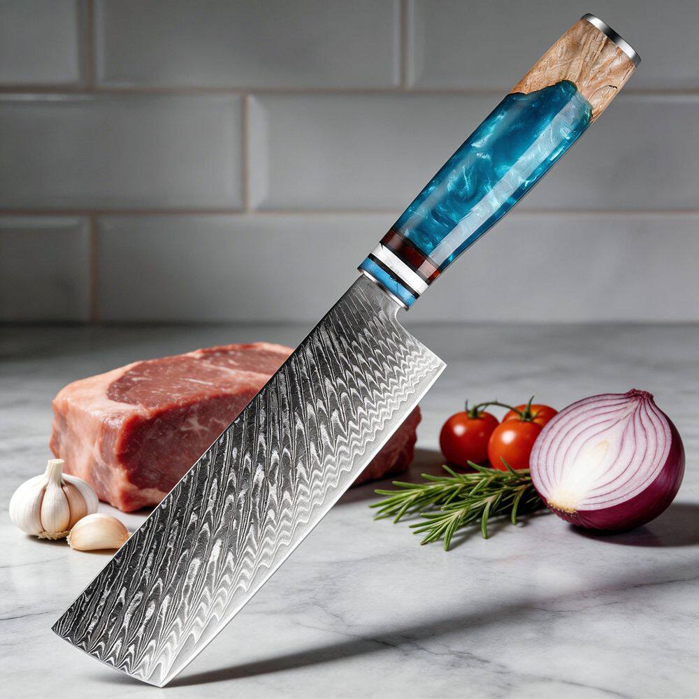 大马士革钢小菜刀日式家用女士专用切肉切片刀树脂手柄轻便刀具