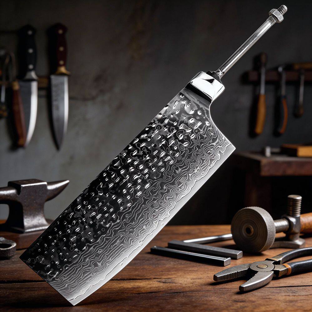 大马士革钢菜刀 67层锻打VG10钢刀胚 菜刀坯 已开锋DIY手工制作刀