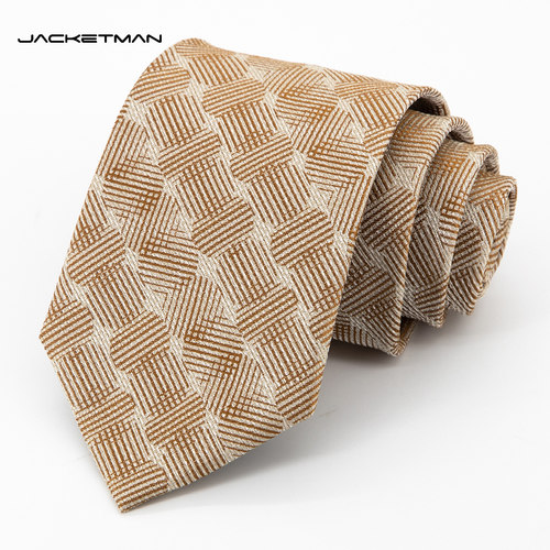 Jacketman香槟色时尚几何纹领带