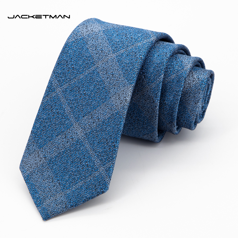 Jacketman领带男韩版淡蓝色时尚格子纹复古职业正装商务窄版6cm款