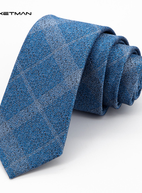 Jacketman领带男韩版淡蓝色时尚格子纹复古职业正装商务窄版6cm款