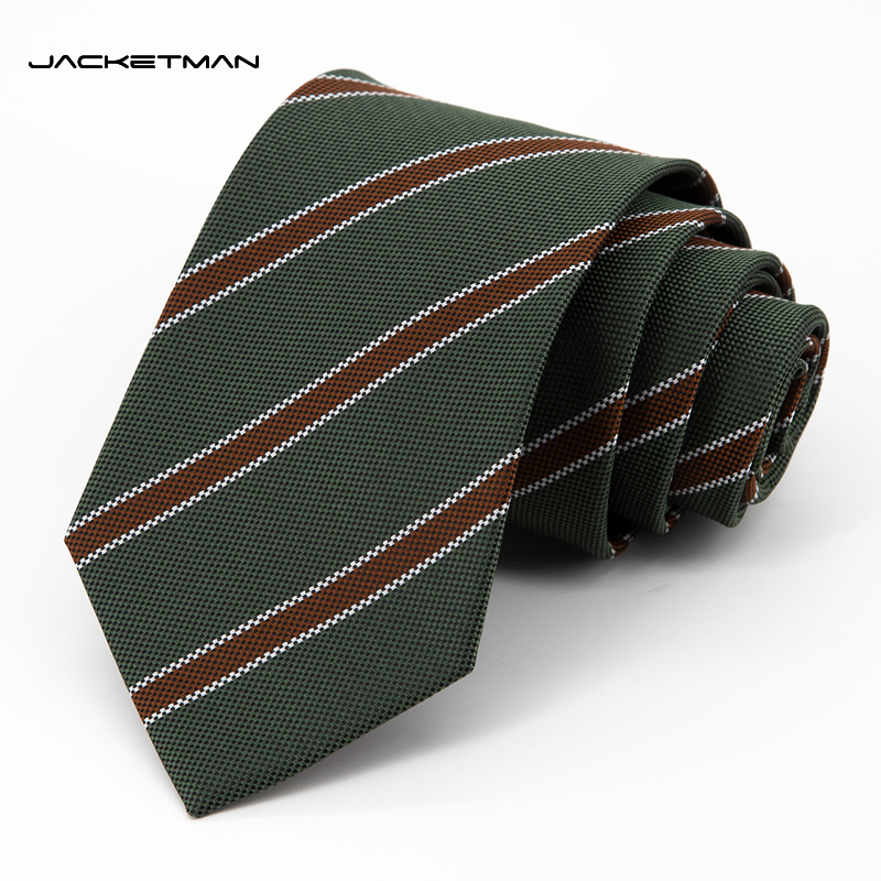 Jacketman绿色时尚棕色条纹领带