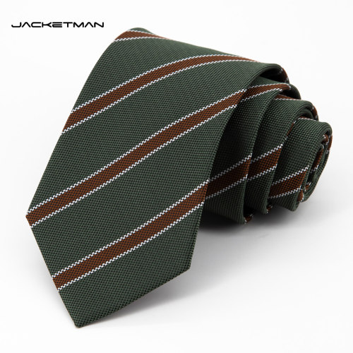 Jacketman绿色时尚棕色条纹领带