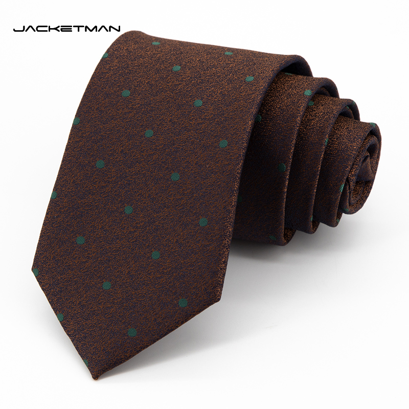 Jacketman棕色时尚墨绿圆点领带
