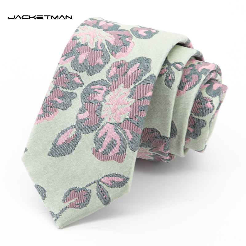 Jacketman领带窄男士商务正装绿色个性时尚休闲粉紫花朵7cm礼盒装