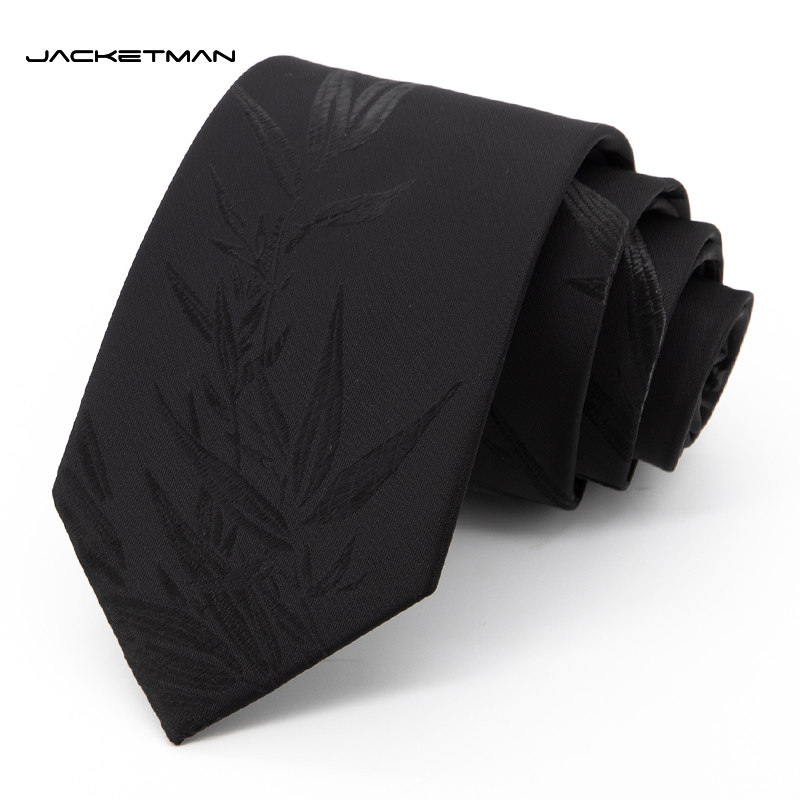 Jacketman领带男士商务正装黑色个性时尚休闲暗纹树叶8cm宽礼盒装