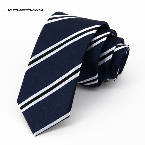 Jacketman蓝色时尚白色条纹领带