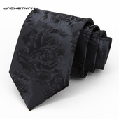 暗纹大花朵图案8cm礼盒装 Jacketman领带男士 时尚 黑色个性 商务正装