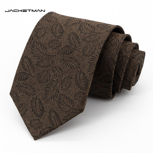 Jacketman暗纹树叶深棕色领带