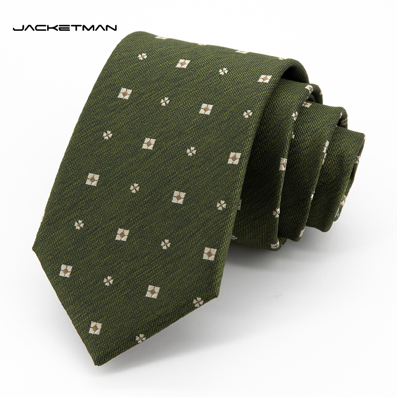 Jacketman绿色时尚几何方格领带