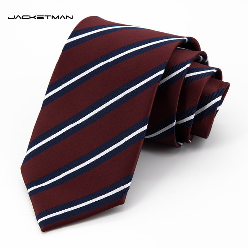Jacketman紫红时尚蓝白斜纹领带