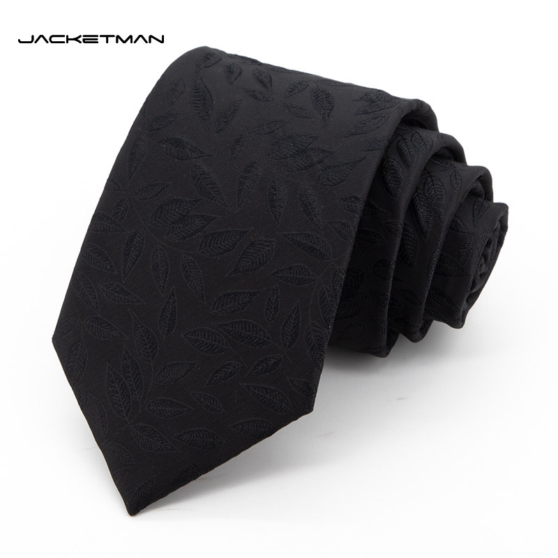 Jacketman领带男士商务正装黑色个性时尚休闲树叶花纹8cm宽礼盒装