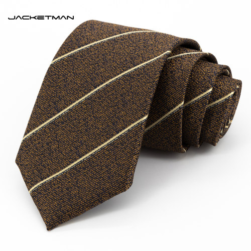 Jacketman咖色米黄条纹领带