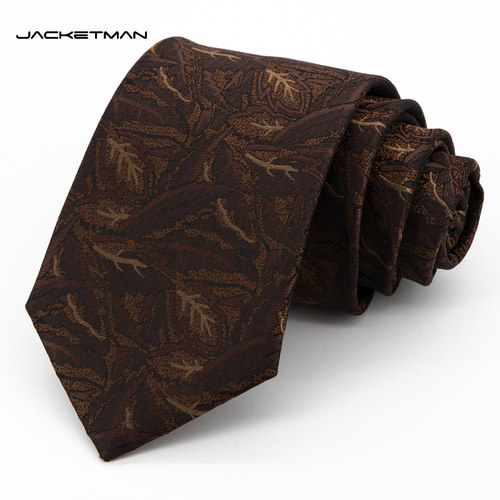 Jacketman英伦咖棕叶宽版领带