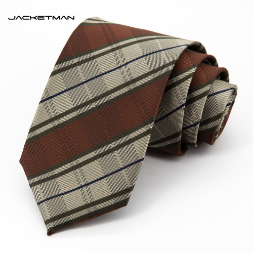 Jacketman棕绿时尚格子条纹领带