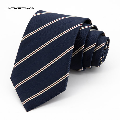 Jacketman深蓝个性红白条纹领带