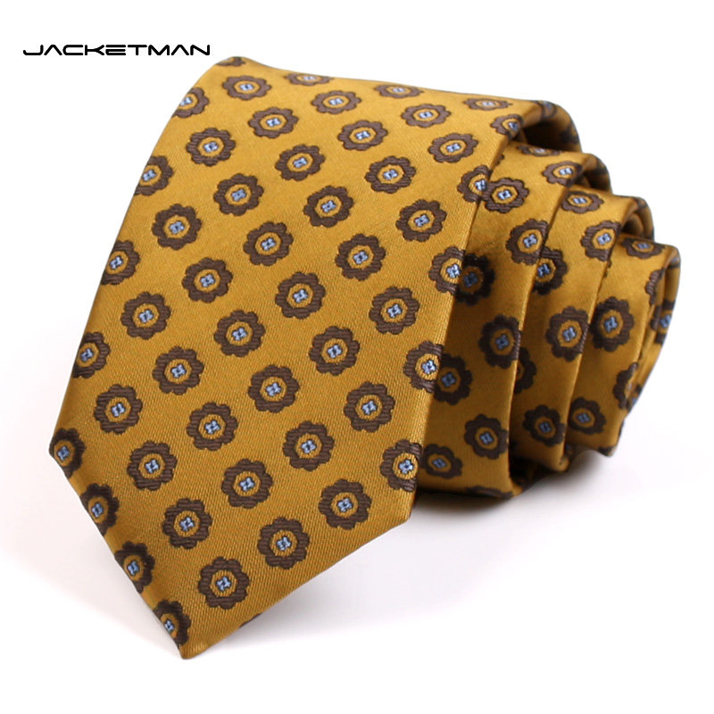 Jacketman领带男士韩版正装土黄色窄款个性复古圈圈潮男7cm礼盒装