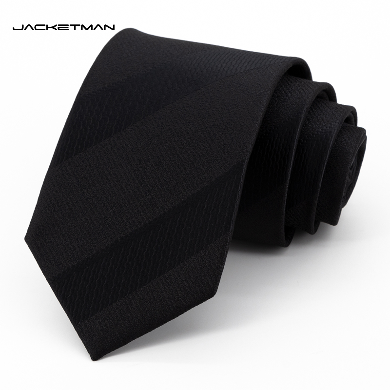 Jacketman领带男宽版黑色商务职业正装时尚大粗条纹手打8cm礼盒款